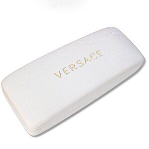 Versace White Leather Sunglasses Case – Hard Shell, Gold Logo, New